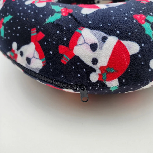 Christmas Dog Memory Foam U Travel Pillow Neck Head Support Sleep Black Red - Picture 4 of 7